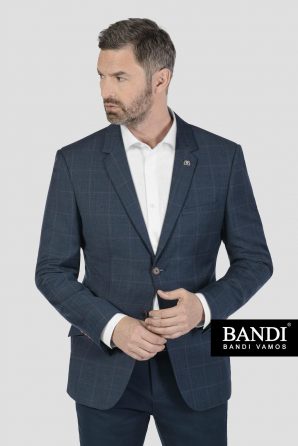 Modré kárované voľnočasové sako BANDI s bielou košeľou