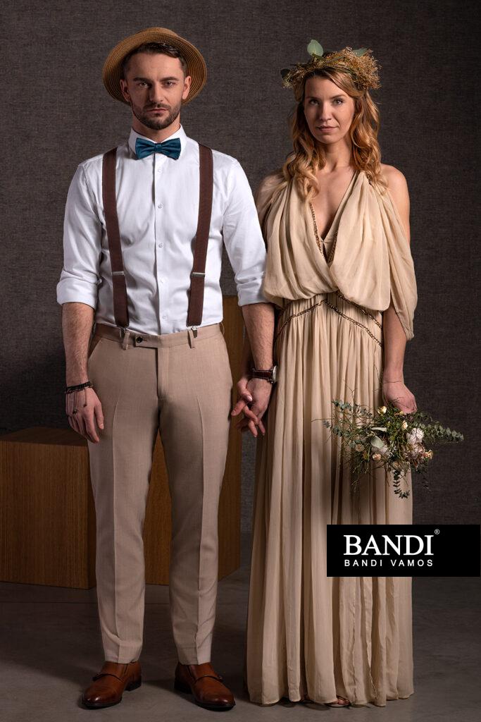 Boho svadba –  Vhodný outfit pre ženíchov a svadobných hostí. Foto: Pánske obleky BANDI