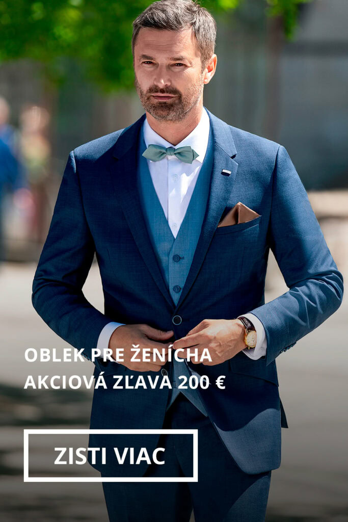 Modrý pánsky oblek BANDI s vestou a motýlikom